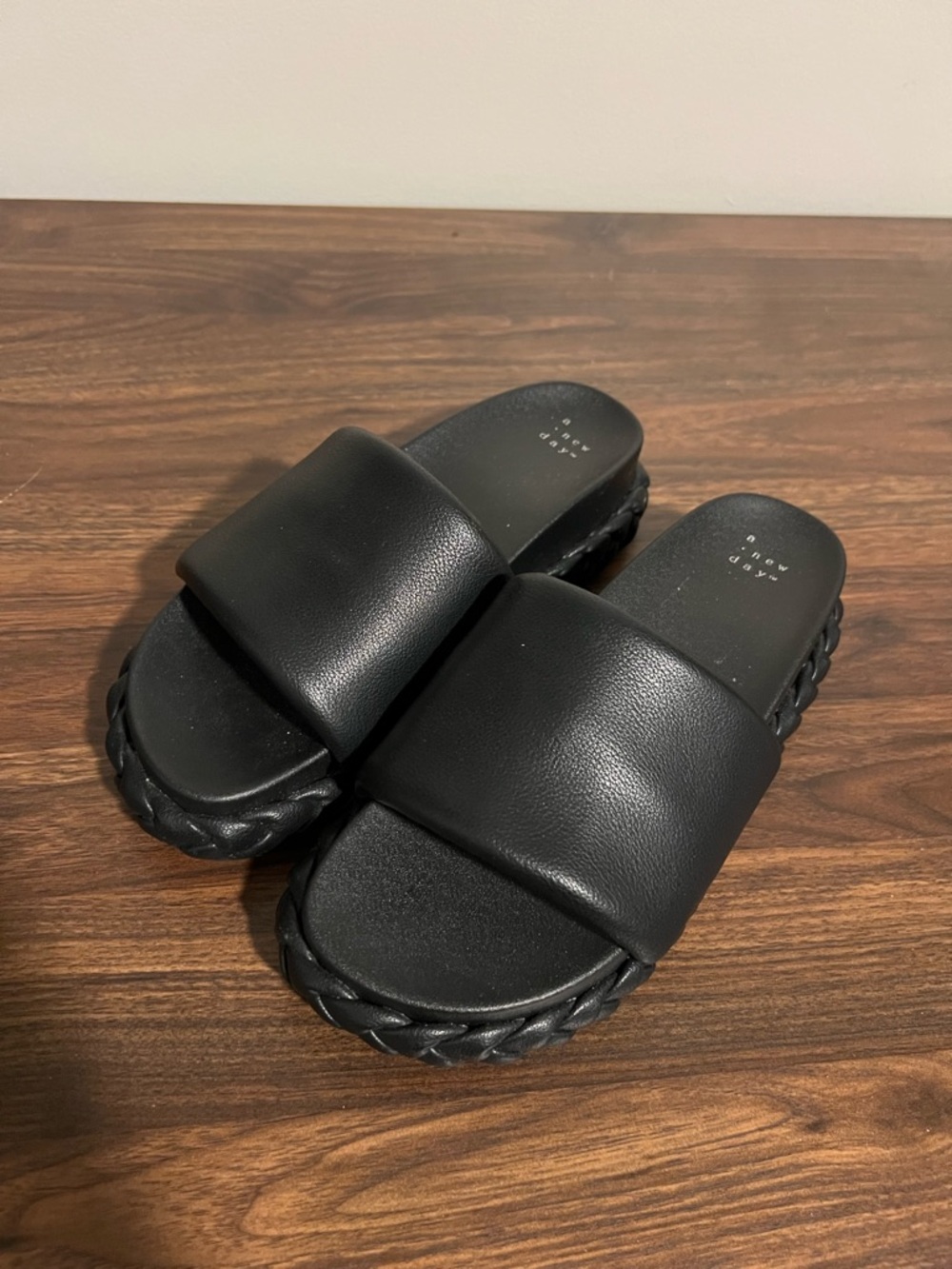 a new day Black Braided Platform Slide Sandals
